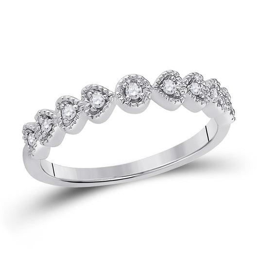 14kt White Gold Round Diamond Heart Stackable Band Ring 1/10 Cttw