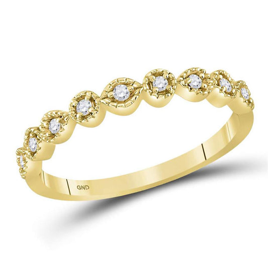 14k Yellow Gold Round Diamond Stackable Band Ring 1/10 Cttw