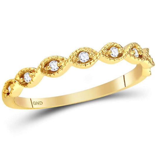 14k Yellow Gold Round Diamond Classic Stackable Band Ring 1/10 Cttw