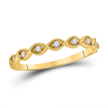 14k Yellow Gold Round Diamond Classic Stackable Band Ring 1/10 Cttw