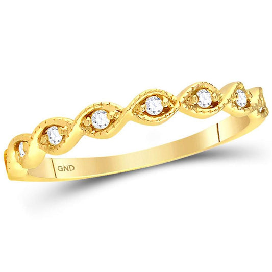14k Yellow Gold Round Diamond Twist Stackable Band Ring 1/10 Cttw