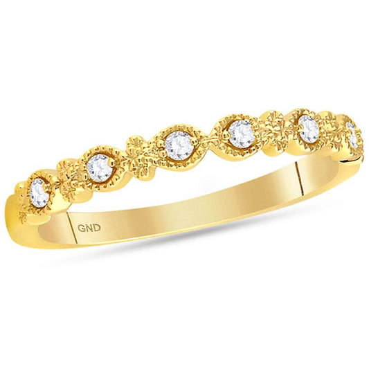 14kt Yellow Gold Round Diamond Milgrain Stackable Band Ring 1/10 Cttw