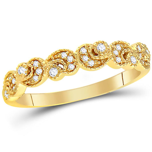 14k Yellow Gold Round Diamond Crescent Stackable Band Ring 1/10 Cttw