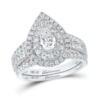 14k Two-tone Gold Pear Diamond Bridal Wedding Ring Set 2 Cttw (Certified)