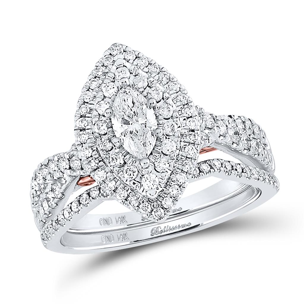 14k Two-tone Gold Marquise Diamond Bridal Wedding Ring Set 1 Ctw (Certified)