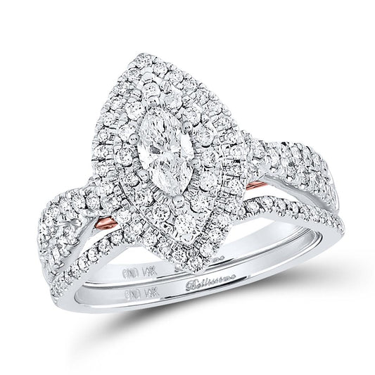 14k Two-tone Gold Marquise Diamond Bridal Wedding Ring Set 1 Ctw (Certified)