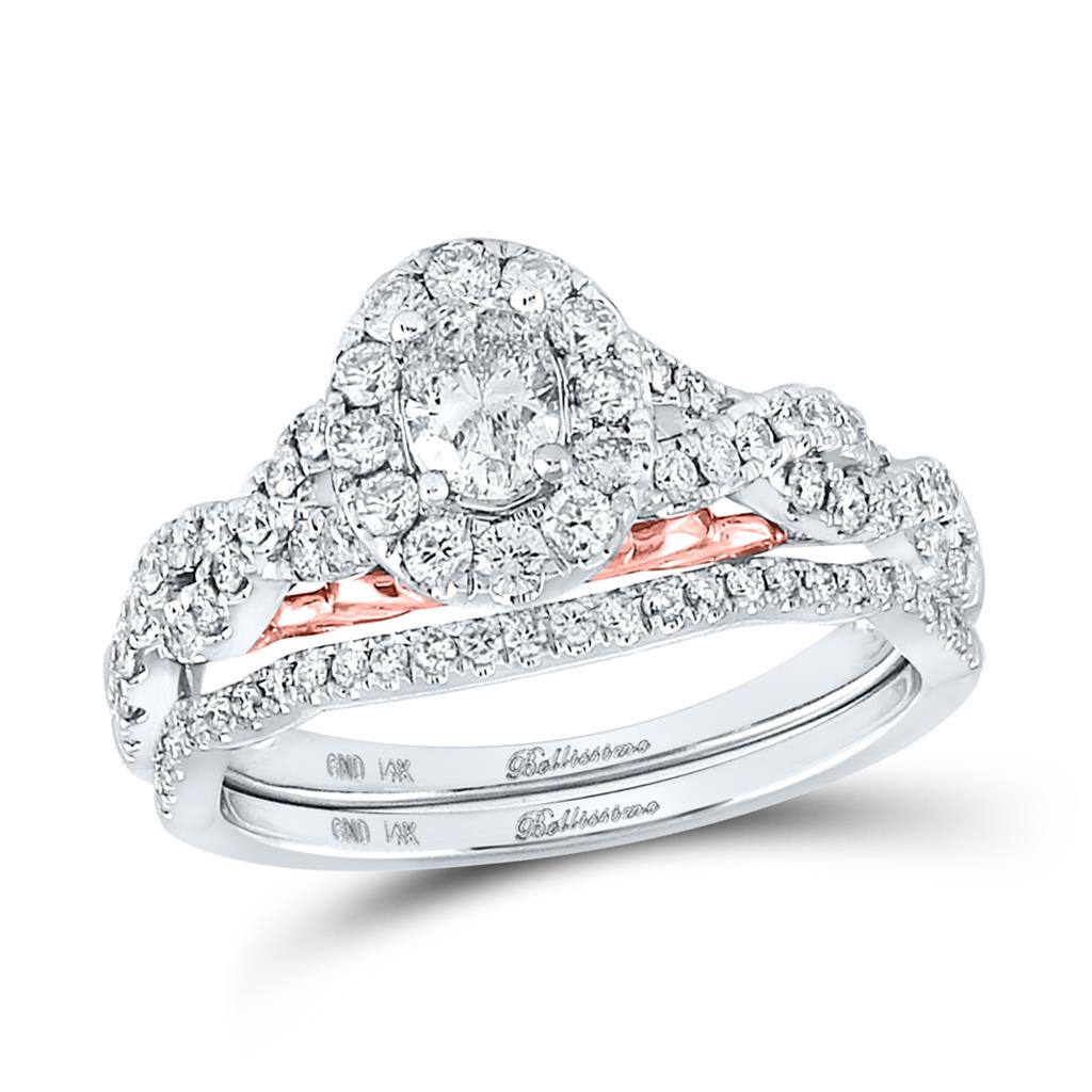 14k Two-tone Gold Oval Diamond Bridal Wedding Ring Set 1 Ctw (Certified)