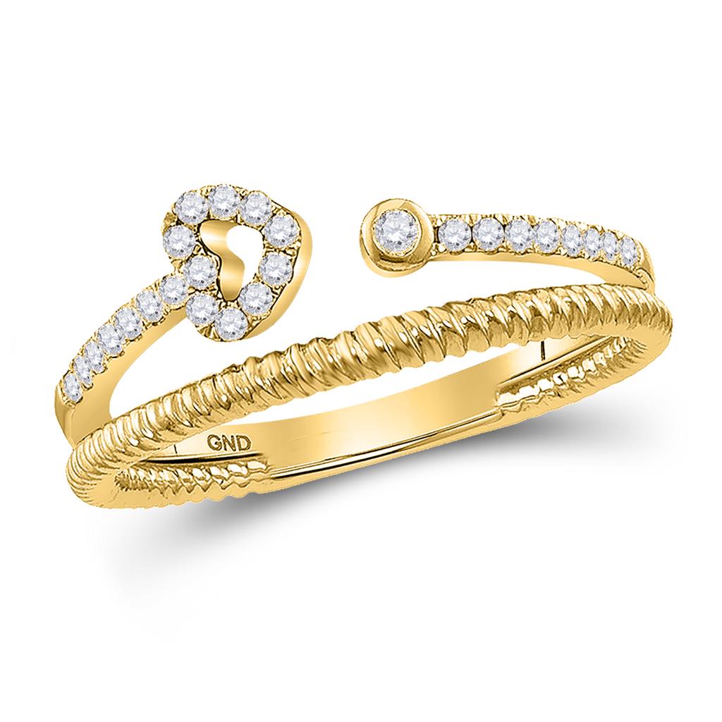 14k Yellow Gold Round Diamond Heart Stackable Band Ring 1/6 Cttw