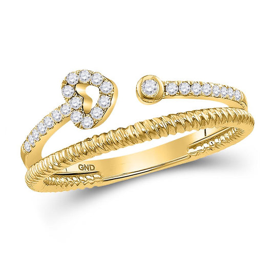 10k Yellow Gold Round Diamond Heart Stackable Band Ring 1/6 Cttw