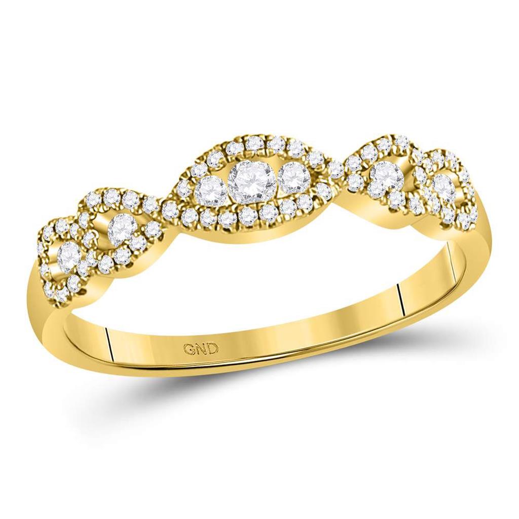 14k Yellow Gold Round Diamond 3-Stone Anniversary Band Ring 3/8 Ctw
