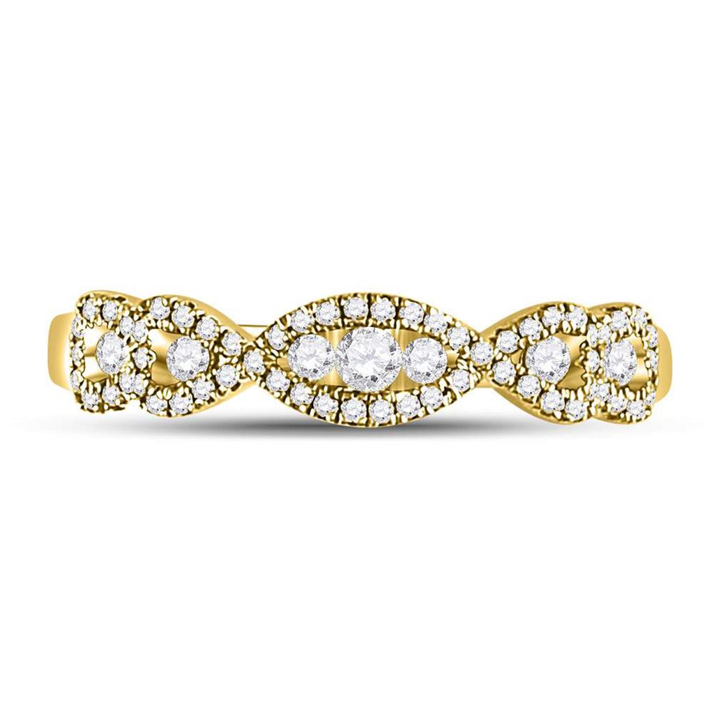 14k Yellow Gold Round Diamond 3-Stone Anniversary Band Ring 3/8 Ctw