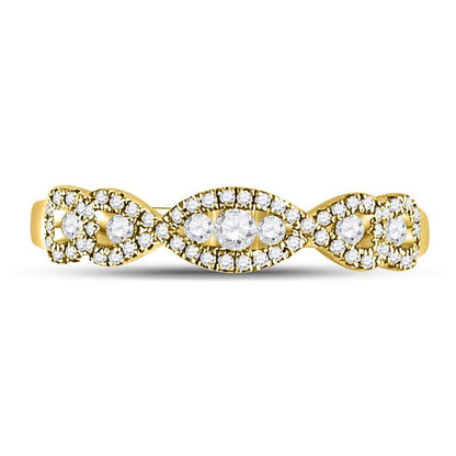 14k Yellow Gold Round Diamond 3-Stone Anniversary Band Ring 3/8 Ctw