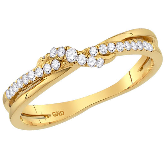 14kt Yellow Gold Round Diamond Crossover Stackable Band Ring 1/6 Cttw