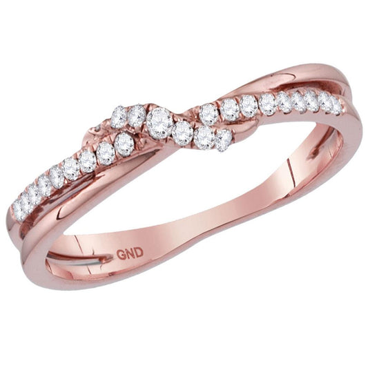 14kt Rose Gold Round Diamond Crossover Stackable Band Ring 1/6 Cttw