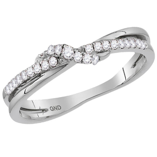 14kt White Gold Round Diamond Crossover Stackable Band Ring 1/6 Cttw