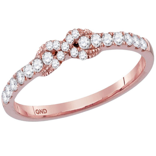 10k Rose Gold Round Diamond Infinity Knot Stackable Band Ring 1/4 Cttw