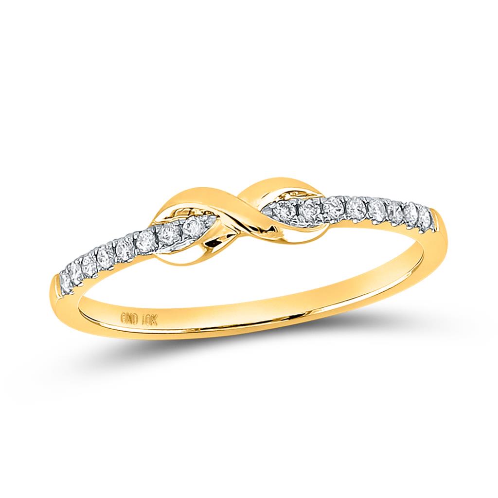10k Yellow Gold Round Diamond Infinity Knot Stackable Ring 1/10 Cttw