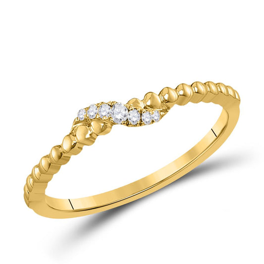 14k Yellow Gold Round Diamond Crossover Stackable Band Ring 1/20 Cttw