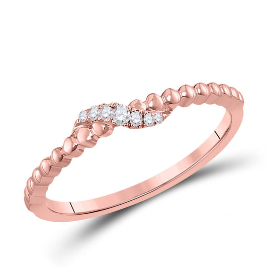 14k Rose Gold Round Diamond Crossover Stackable Band Ring 1/20 Cttw