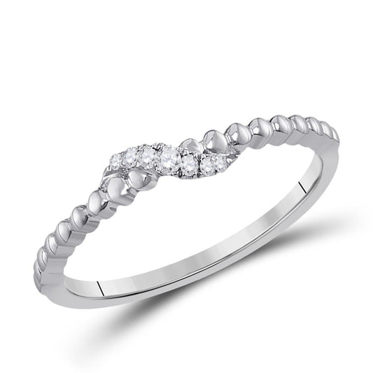 14k White Gold Round Diamond Crossover Stackable Band Ring 1/20 Cttw