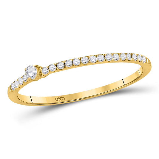 14k Yellow Gold Round Diamond Solitaire Stackable Band Ring 1/8 Cttw