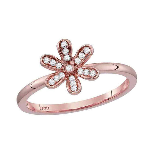 10k Rose Gold Round Diamond Flower Floral Stackable Band Ring 1/8 Cttw