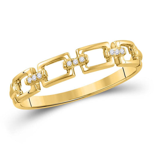 14kt Yellow Gold Round Diamond Chain Link Stackable Band Ring .03 Cttw