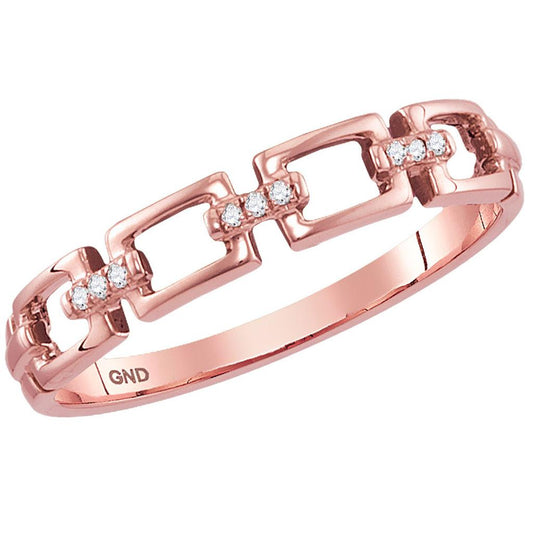 14kt Rose Gold Round Diamond Chain Link Stackable Band Ring .03 Cttw