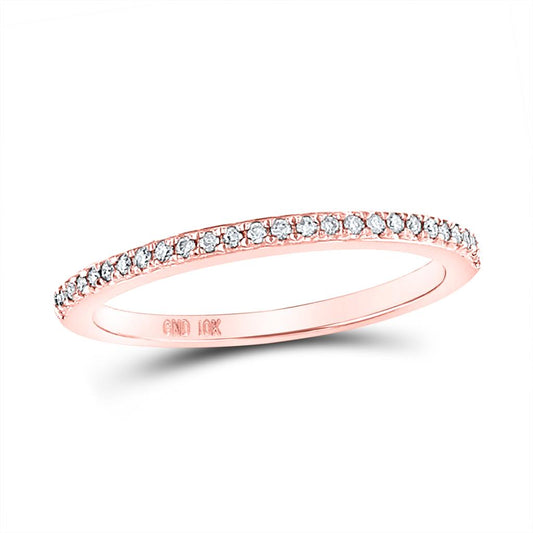 14kt Rose Gold Round Diamond Single Row Stackable Band Ring 1/8 Cttw