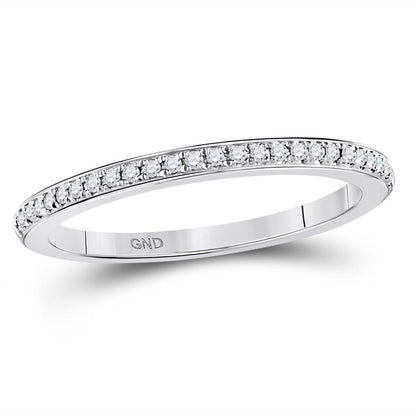 14k White Gold Round Diamond Single Row Stackable Band Ring 1/8 Cttw Size 9