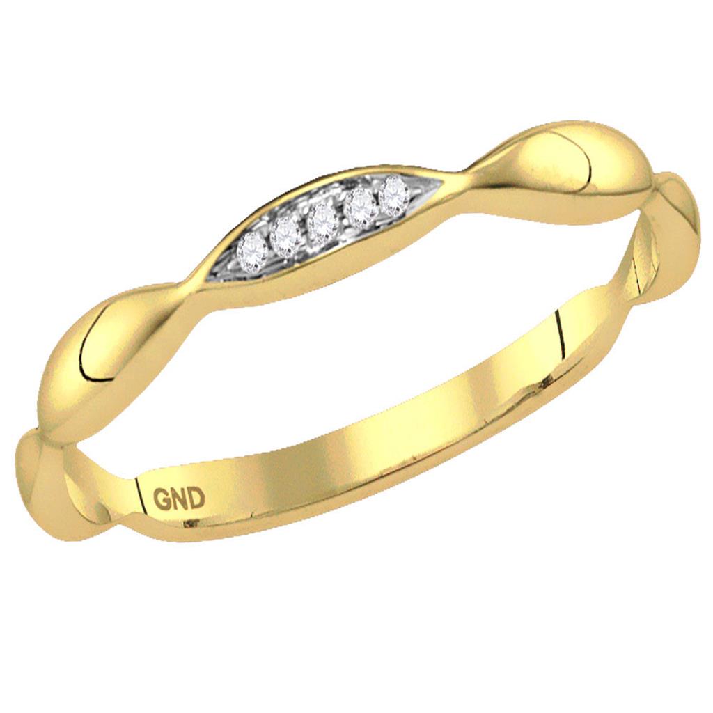 14k Yellow Gold Round Diamond Contoured Stackable Band Ring .02 Cttw