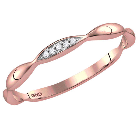 10k Rose Gold Round Diamond Contour Stackable Band Ring .02 Cttw