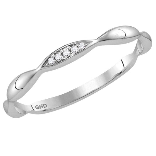 14k White Gold Round Diamond Contour Stackable Band Ring .02 Cttw