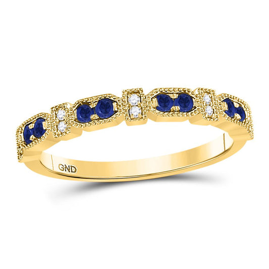 10k Yellow Gold Round Blue Sapphire Diamond Stackable Band Ring 1/4 Cttw