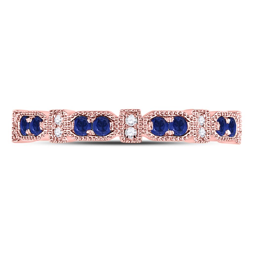10k Rose Gold Round Blue Sapphire Diamond Stackable Band Ring 1/4 Cttw