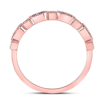 10k Rose Gold Round Blue Sapphire Diamond Stackable Band Ring 1/4 Cttw