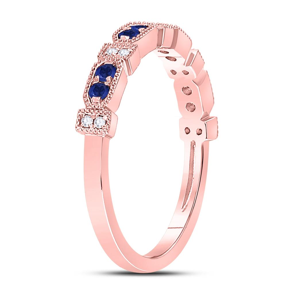 10k Rose Gold Round Blue Sapphire Diamond Stackable Band Ring 1/4 Cttw