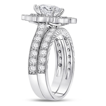 14k White Gold Marquise Diamond Bridal Wedding Ring Set 2 Ctw (Certified)