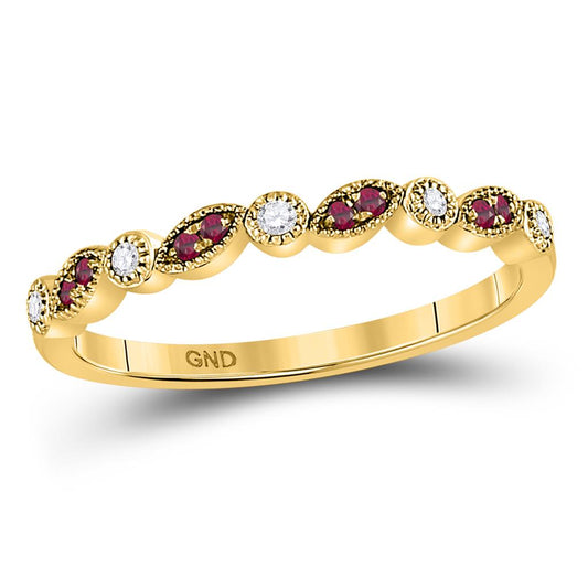 10k Yellow Gold Round Ruby Diamond Stackable Band Ring 1/8 Cttw