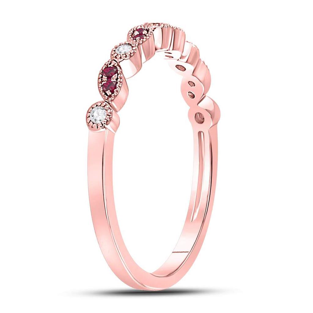 10k Rose Gold Round Ruby Diamond Marquise Dot Stackable Band Ring 1/8 Cttw