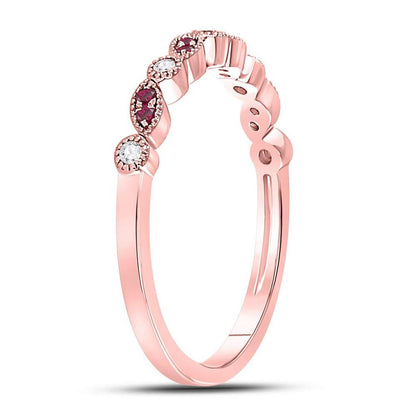 10k Rose Gold Round Ruby Diamond Marquise Dot Stackable Band Ring 1/8 Cttw
