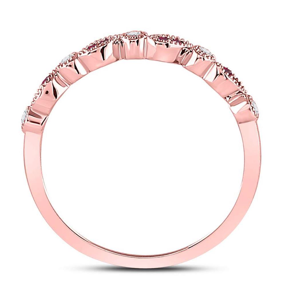 10k Rose Gold Round Ruby Diamond Marquise Dot Stackable Band Ring 1/8 Cttw