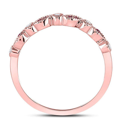 10k Rose Gold Round Ruby Diamond Marquise Dot Stackable Band Ring 1/8 Cttw
