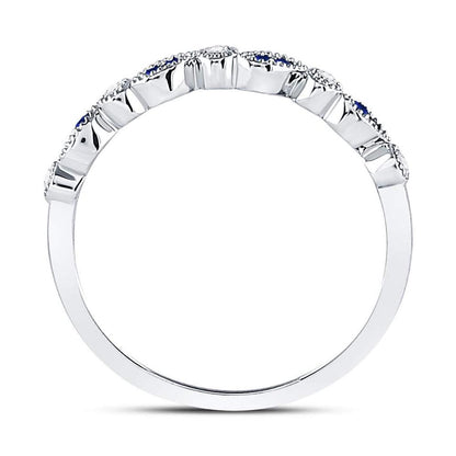 14k White Gold Round Blue Sapphire Diamond Stackable Band Ring 1/10 Cttw