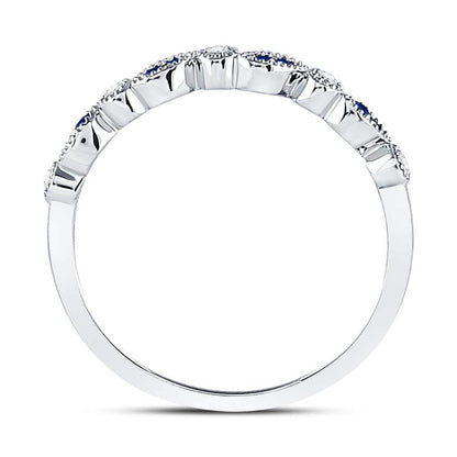 14k White Gold Round Blue Sapphire Diamond Stackable Band Ring 1/10 Cttw
