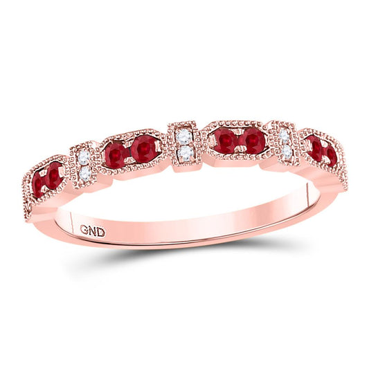 10k Rose Gold Round Ruby Diamond Stackable Band Ring 1/4 Cttw