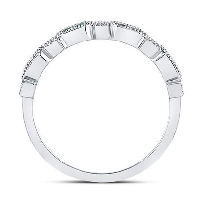14kt White Gold Round Emerald Diamond Stackable Band Ring 1/4 Cttw