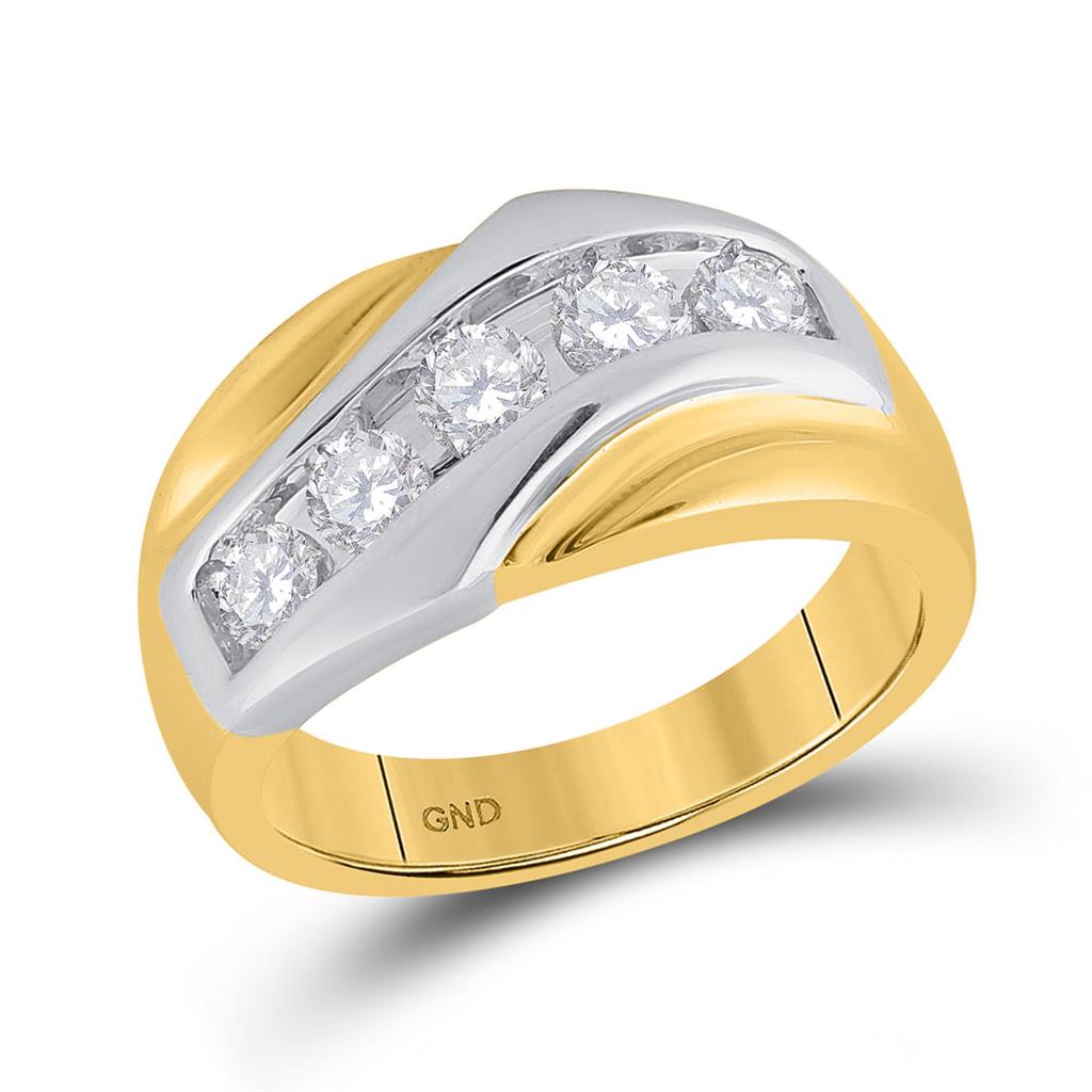 14k Yellow Gold Round Diamond 5-Stone Band Ring 1 Cttw