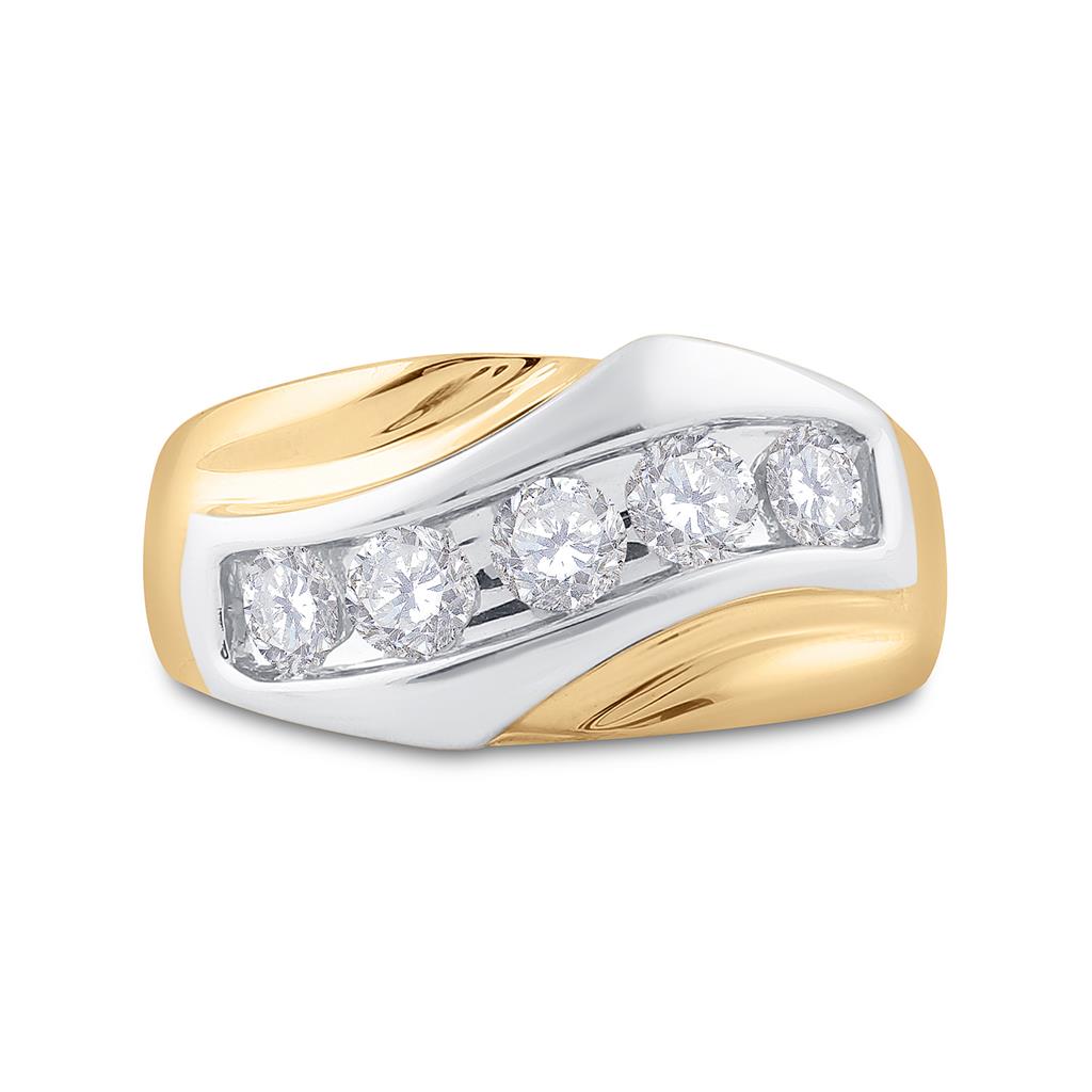 14k Yellow Gold Round Diamond 5-Stone Band Ring 1 Cttw