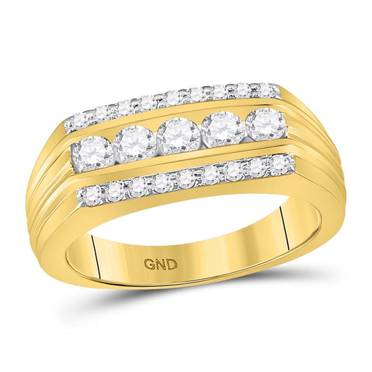 14k Yellow Gold Round Diamond Wedding Machine-Set Band Ring 1 Cttw